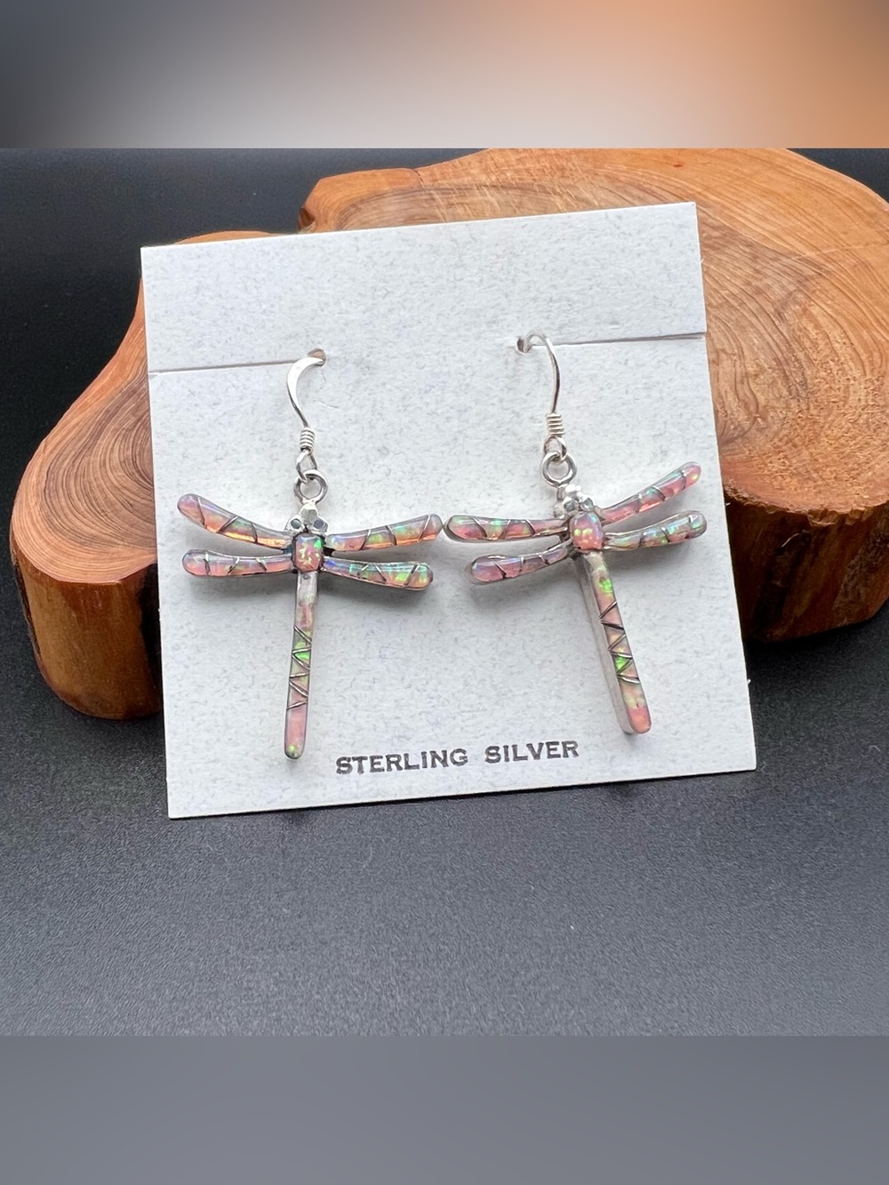 Opal Inlay Dragonfly Earrings